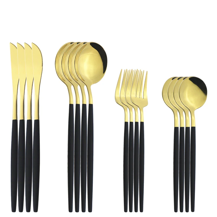 

4 комплекта/16 шт. черный с золотым ножом Десертная Вилка нержавеющая сталь для ложек столовых приборов набор столовой посуды для кухни набор...