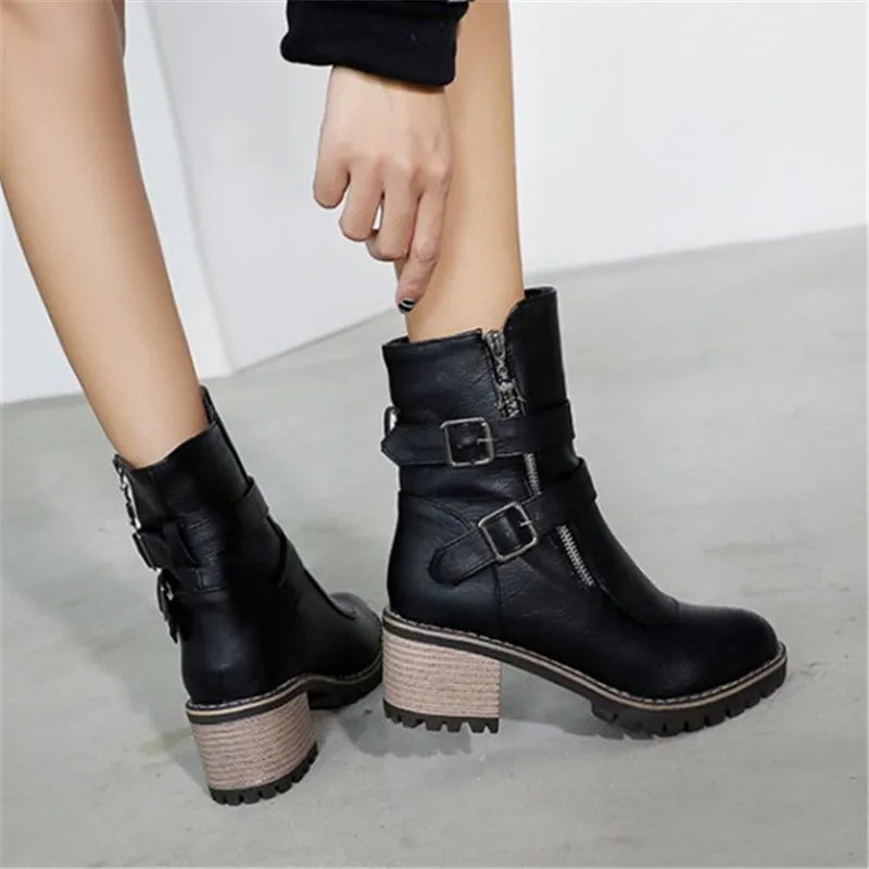 Обувь PXELENA женская для верховой езды рыцарские ботинки на массивном блочном