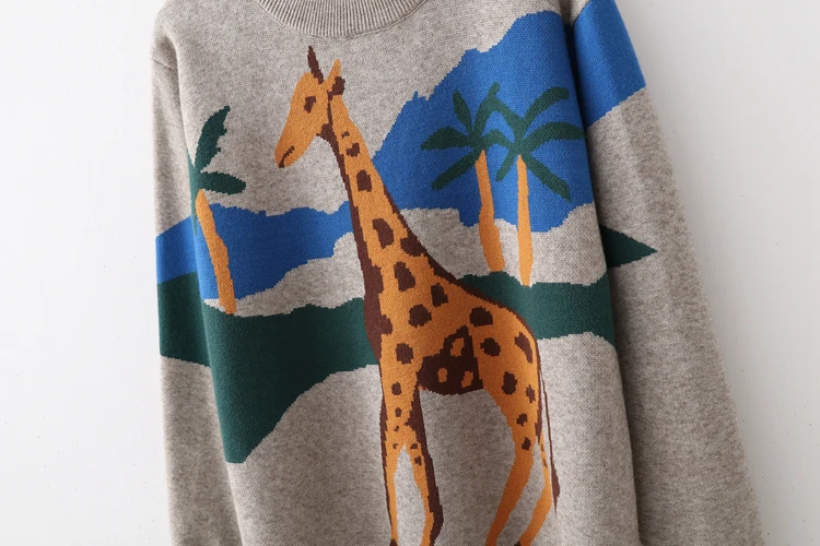 Свитер с круглым воротником и рисунком оленя Сезон Зима коллекция 2019 года милые