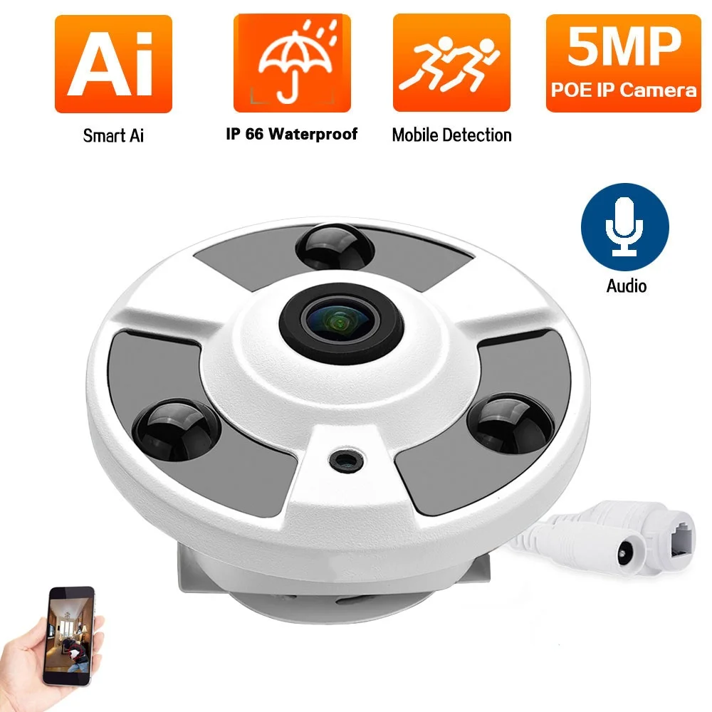 

5MP CCTV POE Panoramic Camera Outdoor IP Fisheye Security Surveillance Dome Camera 360 Degree View XMEYE IP Monitoring Cam Audio