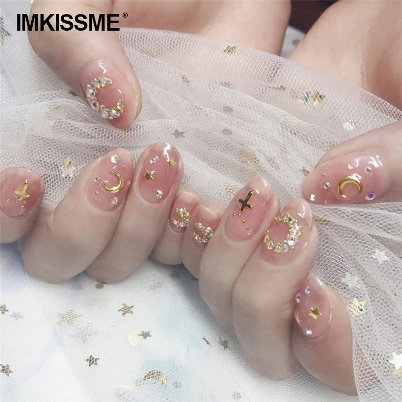 

24pcs Fake Nails Star Moon Women DIY Nail Art Tips Girls Individuality Shiny Summer Beach False Nails