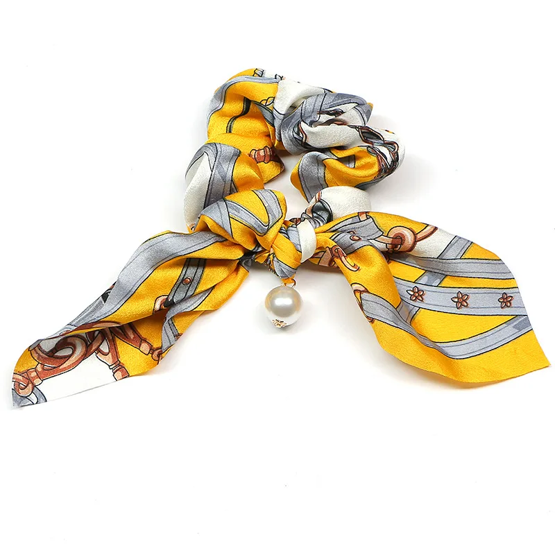 yellow scrunchie Корейские женские полосатые резинки для волос с бантами, металлический держатель, эластичная повязка на голову, резинки для волос для девочек, аксессуары для волос Gumki Do Wlosow - Цвет: yellow scrunchie