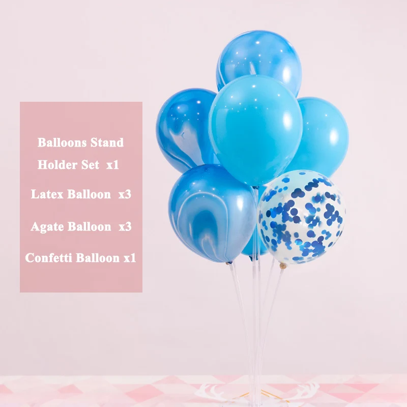 blue set 7 трубок подставка для воздушных шаров держатель колонки с днем рождения украшения для маленьких мальчиков и девочек первый год конфетти свадьбы - Цвет: blue set