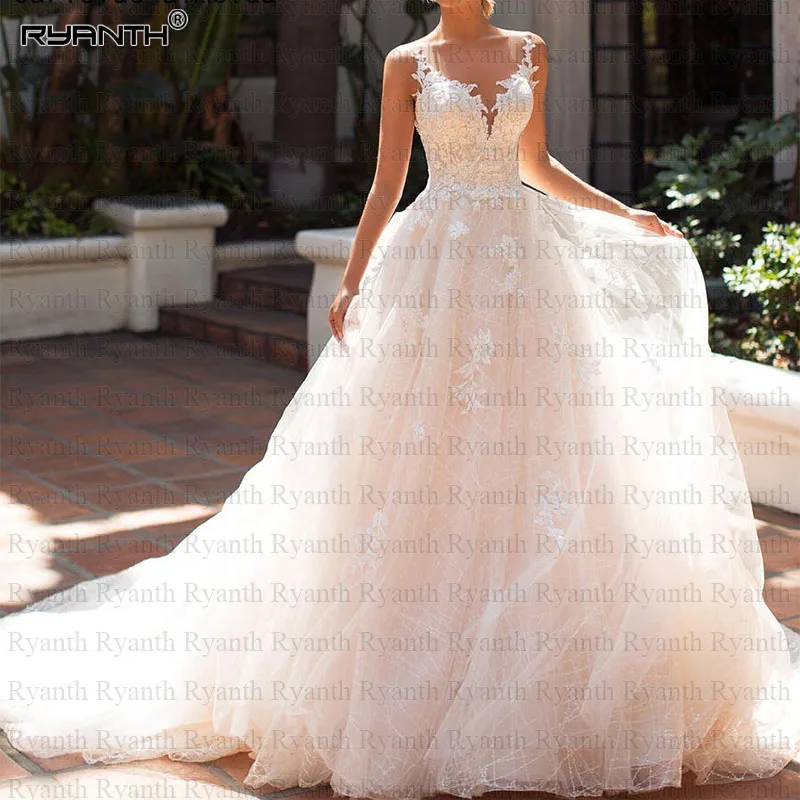 

Свадебное платье принцессы, роскошное блестящее платье цвета шампанского с а-силуэтом, 2019