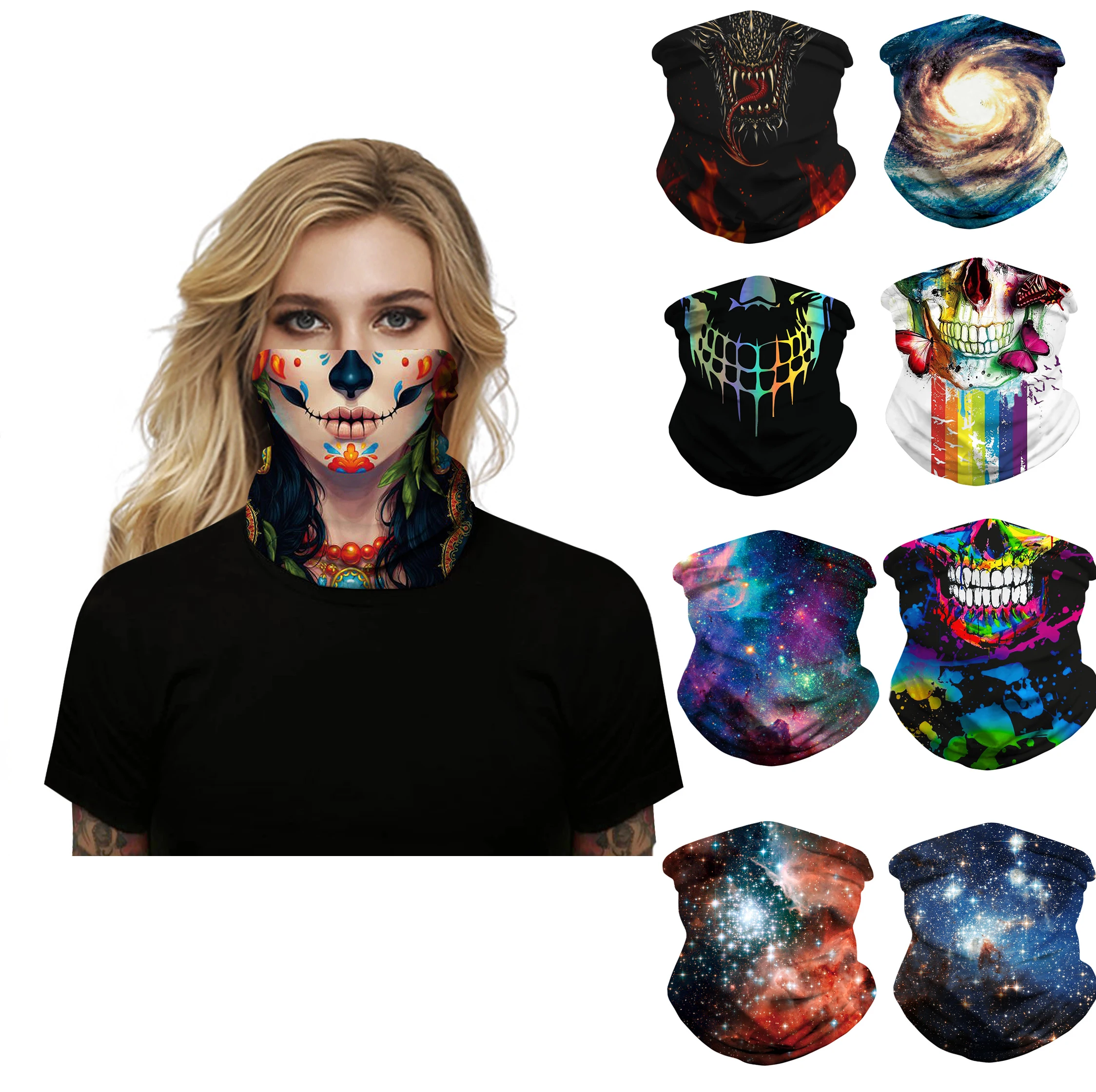 

1Pc Man and Woman Cool Magic Face Bandana Cover Tube Neck Scarf Headband Motorcycle Cycling Outdoor Multi-use Headwear Unisex