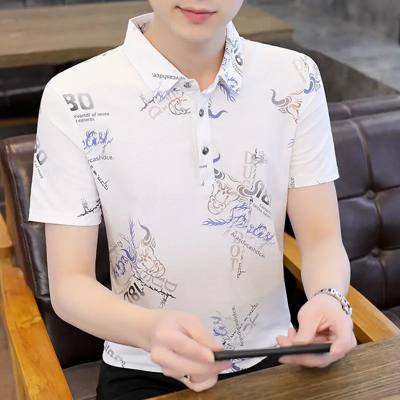 

Short-sleeved T-shirt Men's Summer Ice Cotton Breathable Lapel Polo Shirt Youth Handsome Shirt Collar Half-sleeved Undershirt