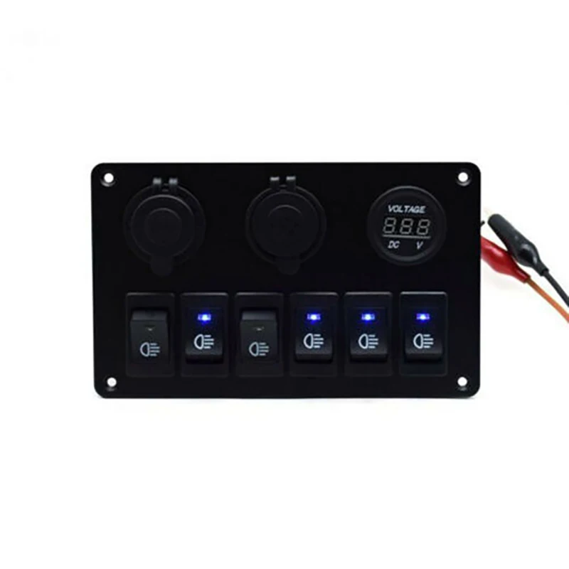 

Car Marine Boat 6Gang Waterproof Circuit Blue LED Rocker Switch Panel Breaker 12V Toggle Boat Car Circuit Enclosed Rocker Switch