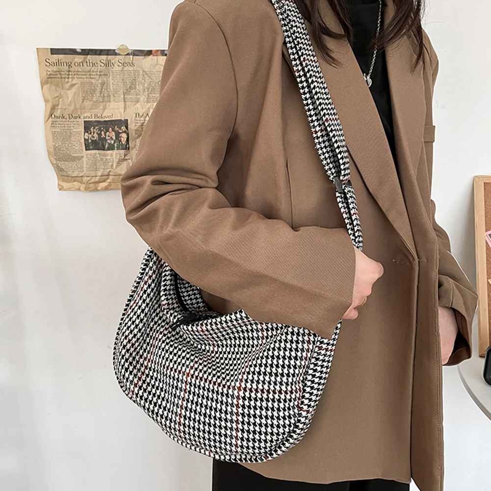 Винтажные шерстяные клетчатые сумки через плечо для женщин модные холщовые