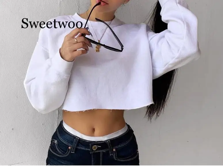 Модная женская футболка укороченный топ 2020 осенняя свободная Дамский