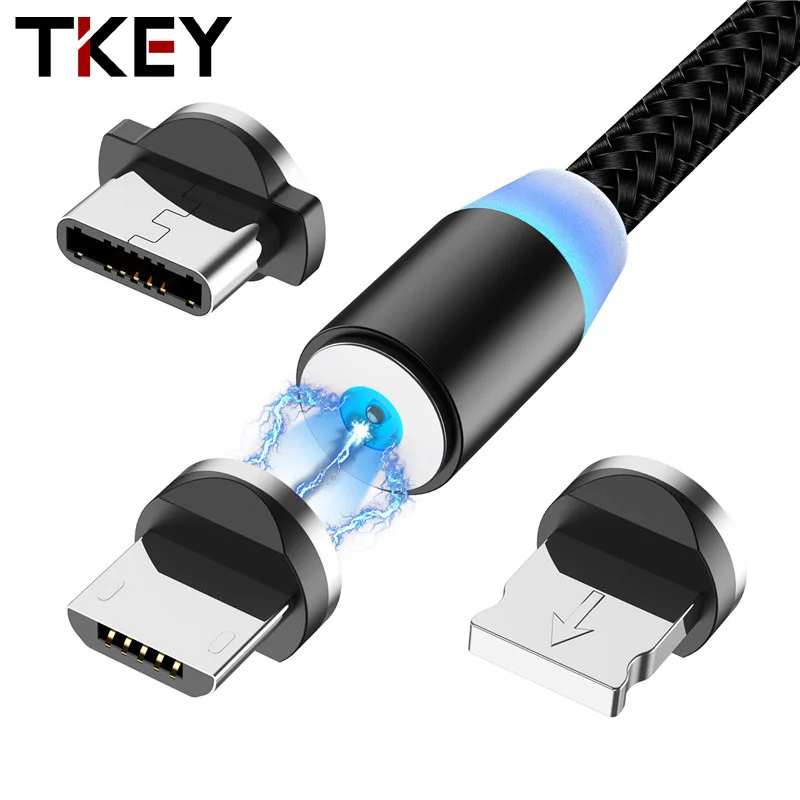TKEY 1 м 2 USB кабель Type C светодиодный магнитный для мобильного телефона Micro Magnet