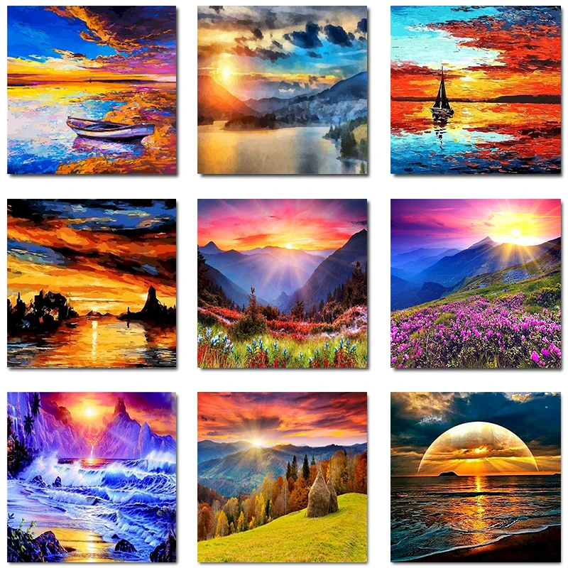 Раскраска по номерам для взрослых на холсте с рамкой картины С закатом Landscpae