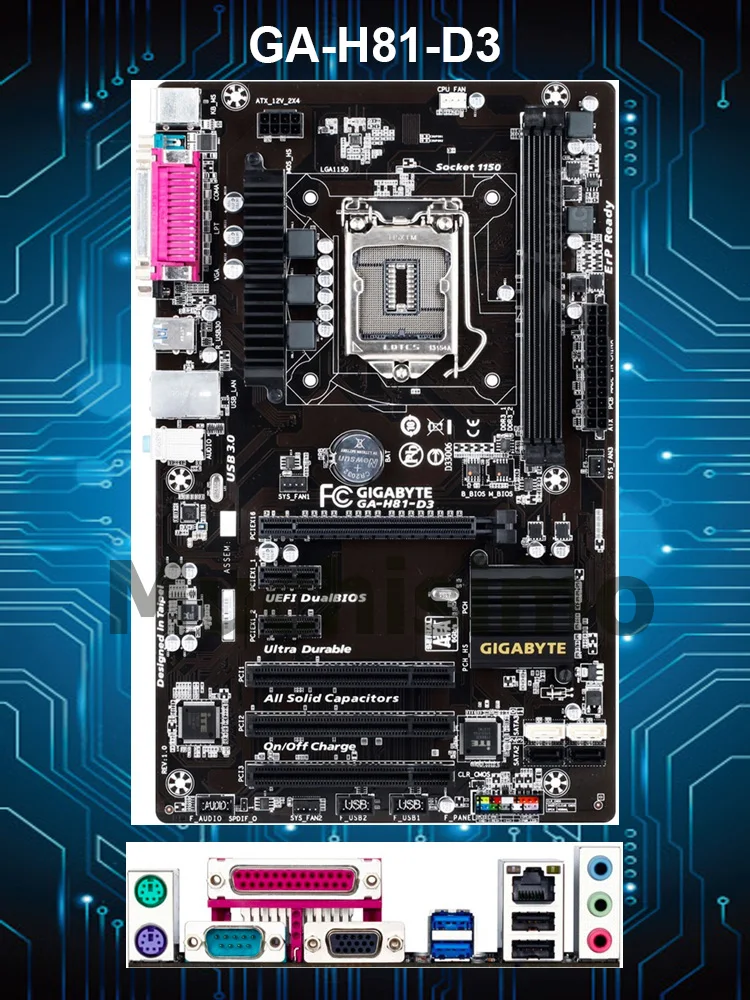 Оригинальная Материнская плата Gigabyte GA-H81-D3 LGA 1150 DDR3 H81-D3 для I3 I5 I7 16 Гб USB3.0 H81 рабочего стола материнской платы Восстановленное