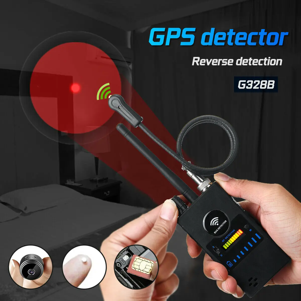 

Spy Gadge Lens Camera detector Scanner tracker signal GPS GSM Wireless Device Spy bug Detector Hotel Anti Candid Camera