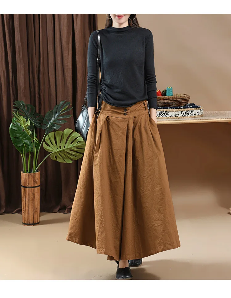 Осень новая Ретро арт эластичная талия хлопок плиссированная юбка 98059 lpp