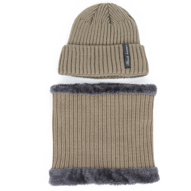 2019 полосатый ярлык с буквами хлопковый шарф зимняя шапка мужской плюс бархатный