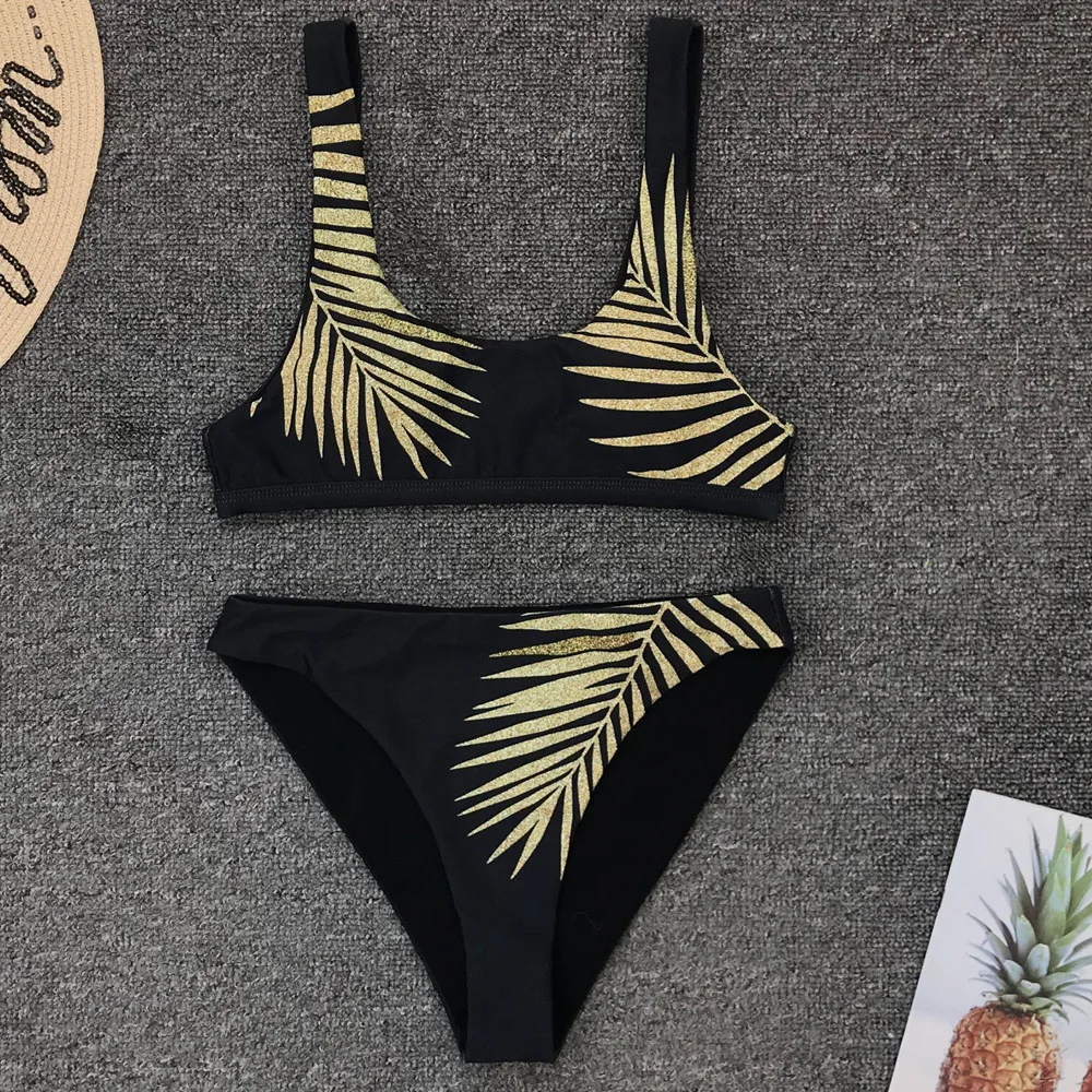 

Sexy Leaves Printed Swimsuit High Waist Bikini Women Swimwear Sport Bikini set New Bather Flower Bathing Suit Swim
