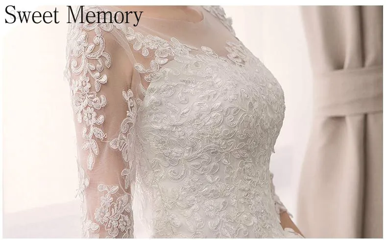 

Sweet Memory 2021 Illusion O Neck Embroidery Lace Half Sleeve Wedding Dress 2020 Ball Gown Bridal Dresses Robe Vintage Mariage