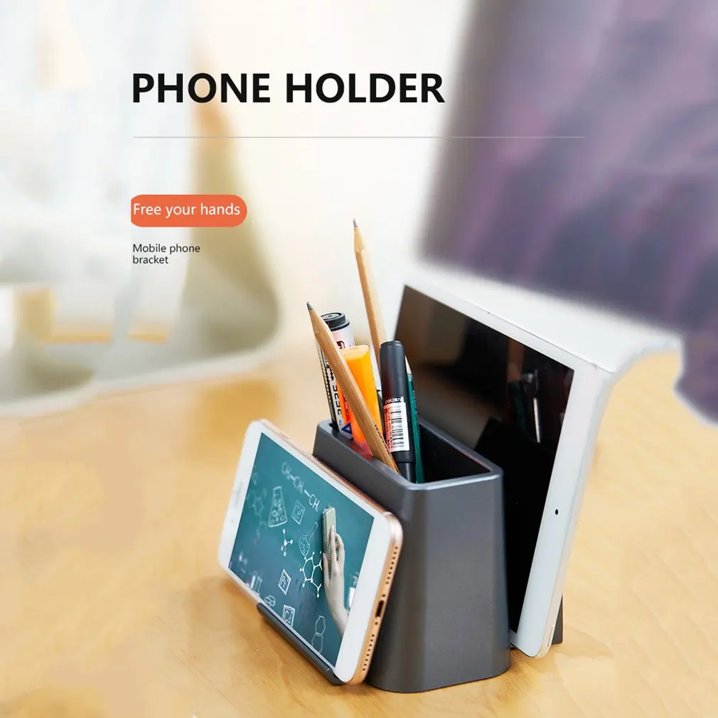 

Multi-function Desktop Pen Holder Office School Storage Case Plastic box Desk Pencil Makeup Brush Organizer Mobile phone bracket
