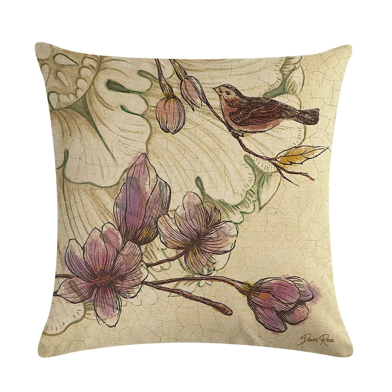 45x45 см чехол для подушки ретро стиле живописи тушью Птица с цветочным принтом и