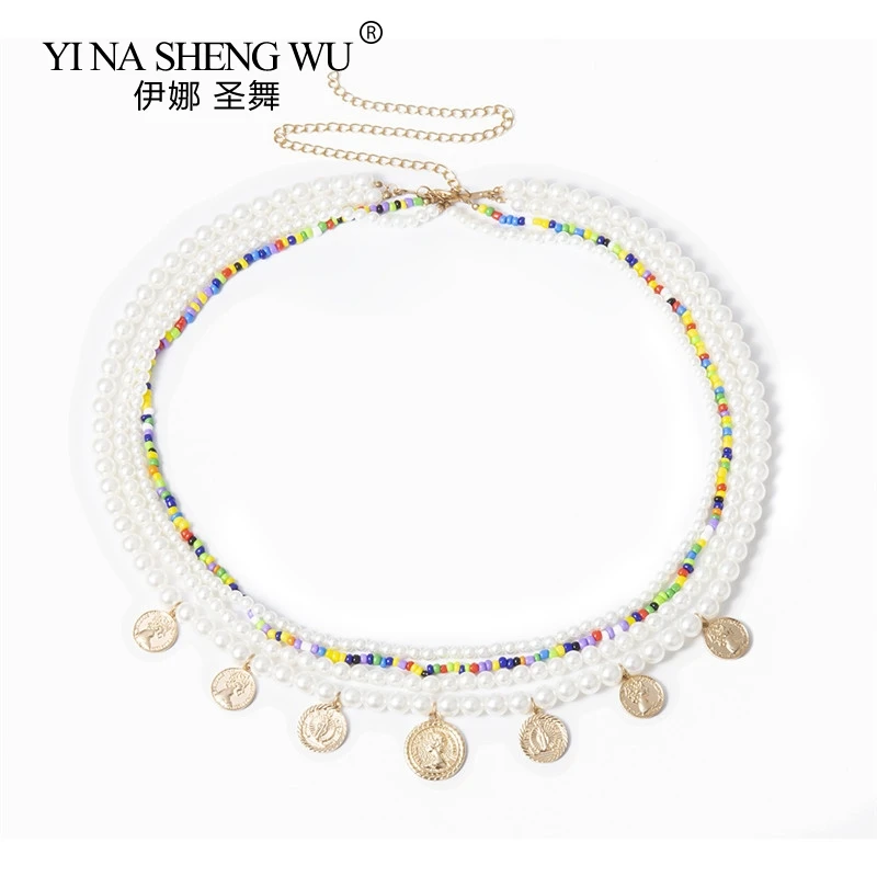 

Women's Imitate Pearl Portrait Pendant Waist Chainbelly Dance Chain Luxury Brand Harajuku Chain Belt Dress Accessories Jewelry