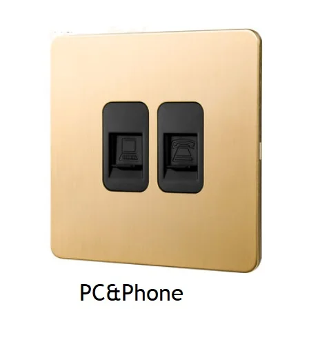 PC and Phone 86 мм Твердый матовый латунный настенный нажимной выключатель латунная ручка Ретро винтажный телефон вентилятор Интернет ТВ винт - Цвет: PC and Phone