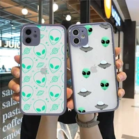 fashion e t alien phone case for iphone 13 12 11 mini pro xr xs max 7 8 plus x matte transparent gray back cover