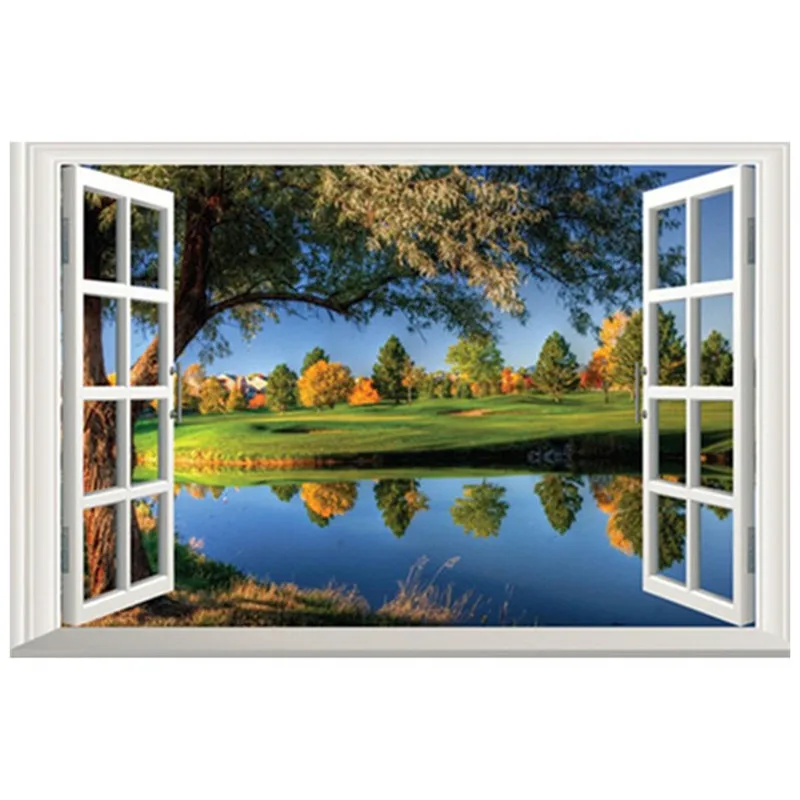Наружные искусственные окна пейзаж деревни 3d большое дерево настенная