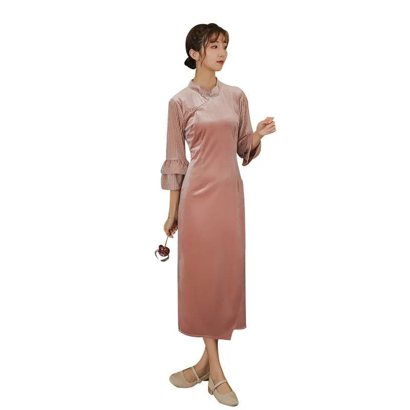 

New Cheongsam Costumes Chinese Traditional Ancient Elegant Seven-Sleeve Clothes Classical Dance Performance Clothing DQL3247