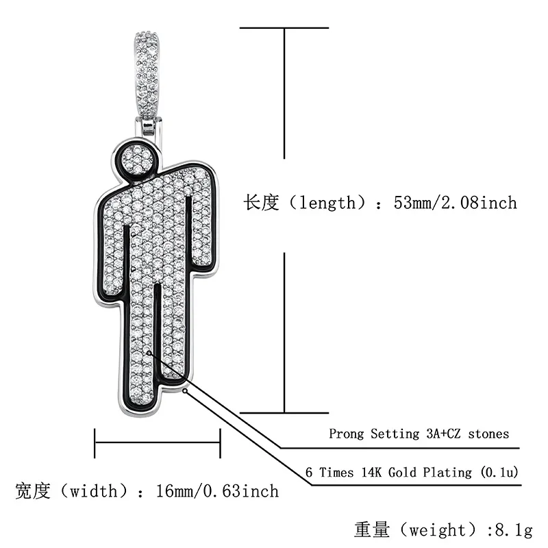 

Hip Hop USA Rapper Style Crooked Head Bling AAA Zircon Pendant Luxury Copper Iced Out Necklace Mens Pendant Jewelry Gift