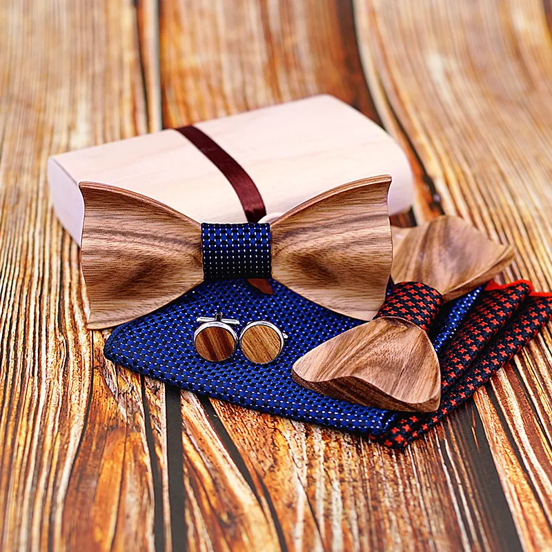 Набор из галстука-бабочки и запонок натурального дерева | Аксессуары для одежды