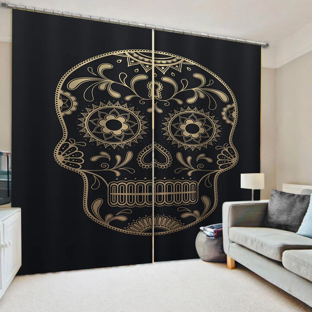 

Black Blackout Curtain Fashion Skull Curtains For Living Room Bedroom Window Treatment KTV Office Hotel Drape Cortinas