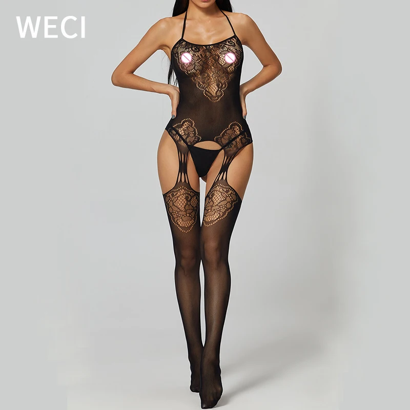 WECI сетки Боди женское белье большого размера Колготки полный ажурный