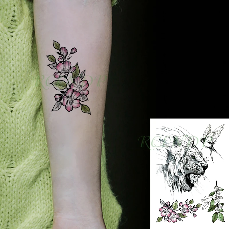 Водостойкая временная татуировка-наклейка вражающийся Лев животное птица