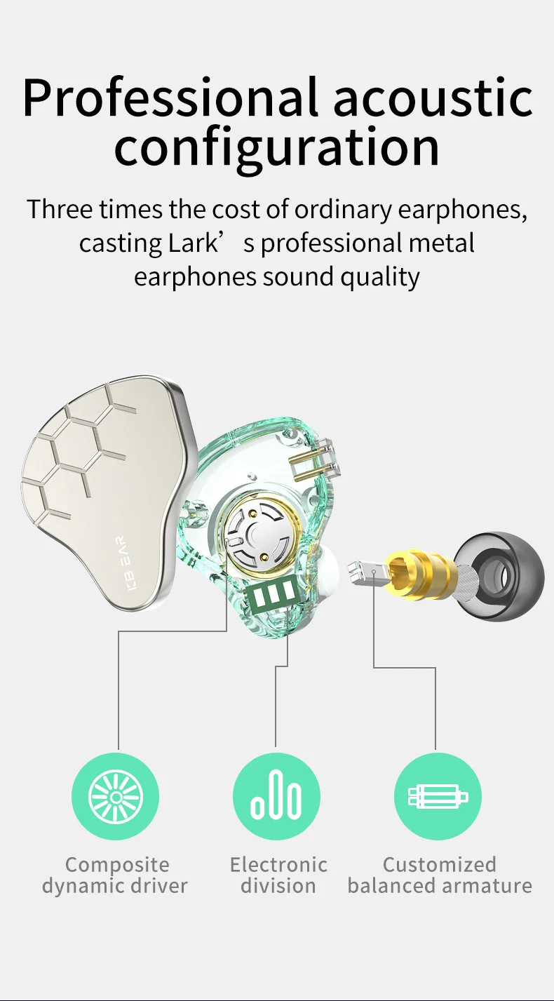 Наушники вкладыши KBEAR Lark Hybrid 1DD + 1BA спортивные музыкальные наушники с