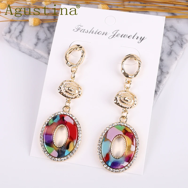 boho ZA Earrings Fashion acetic acid Jewelry Punk oval Colorful Earring for Women Minimalist Acetate Girls Boho Simple Earings | Украшения
