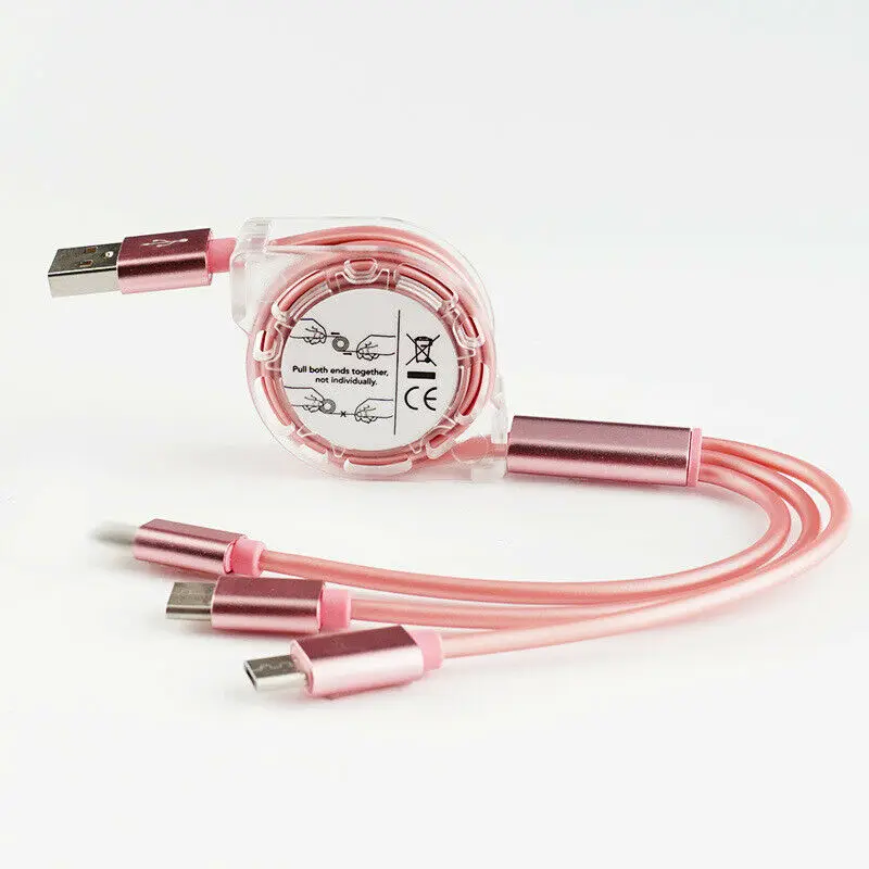 Retractable 3-In-1 Micro USB+Type C+ 8PIN Charging Data Cable For Android Phones Huwei Samsung | Электроника