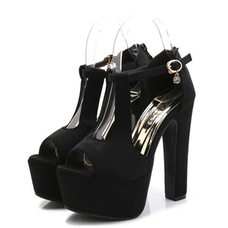 

Summer new thick heel fish mouth sandals 14cm high nightclub waterproof platform hollow super high heel