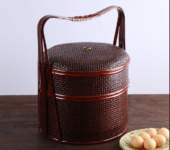 

Natural Material Travel Bamboo Food Container Travel Basket For Tea Set Fruit Piknik Travelling Dessert Candy Storage Bamboo Box