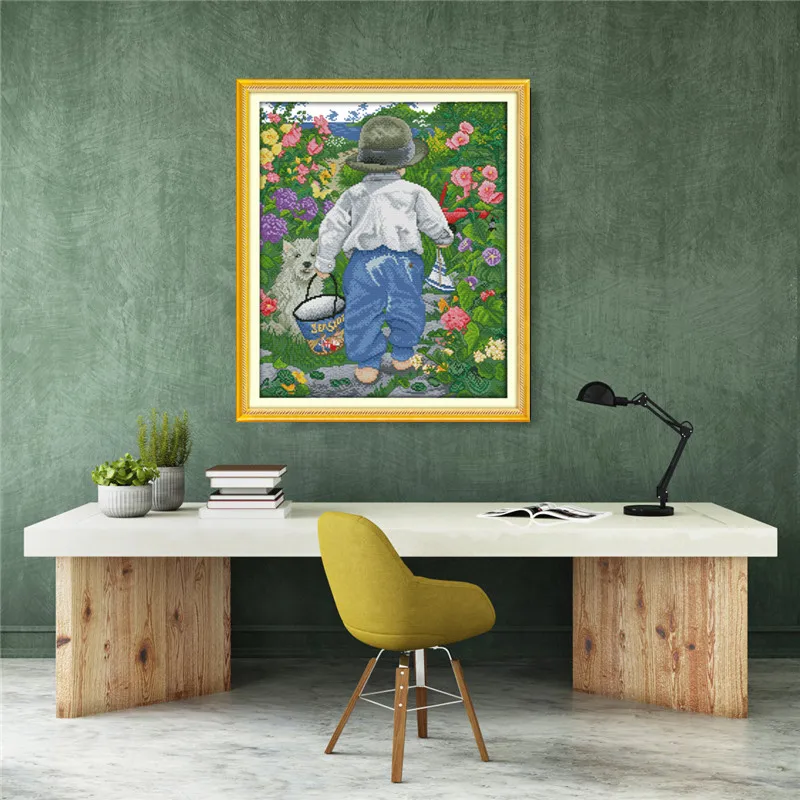 Садовая картина для мальчиков принт на холсте Китайская вышивка крестиком