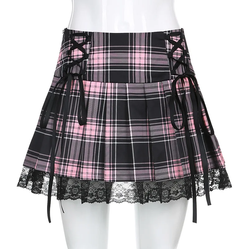 

Women Plaid Skirt Y2K Sexy Dress Korean Pleated Skirts Plus Size Lolita School Dress Cute Girls Mini Summer Mujer Faldas 2021
