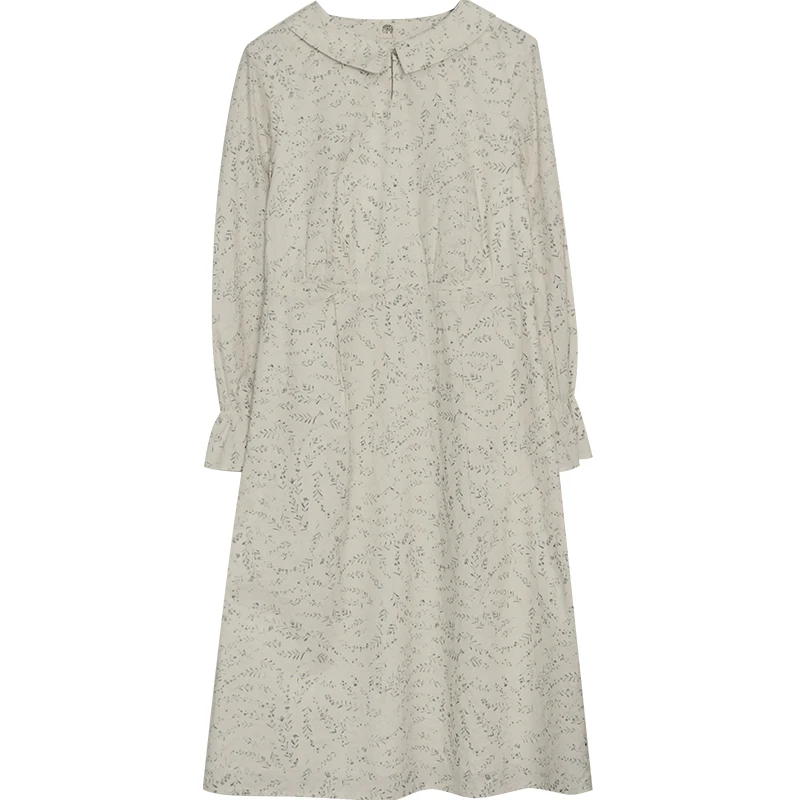 

CYNTHIA Women Cotton Dresses Female Vintage Long-sleeve Turn-down Collar Waisted Autumn Dresses 20QDC-180