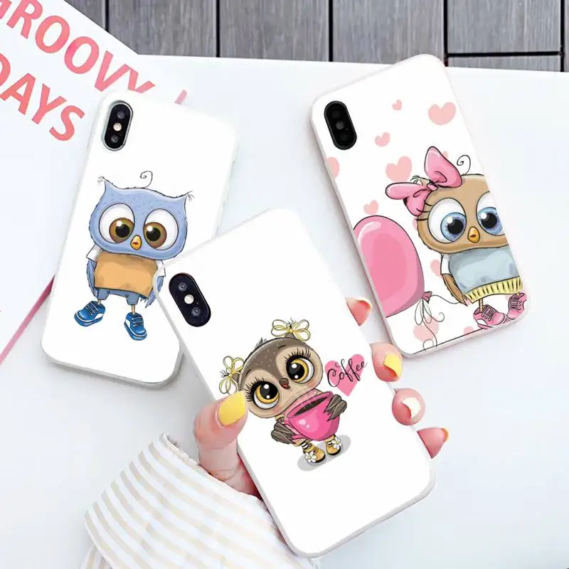 

owl cute Cartoon pink Phone Case Candy Color for iPhone 6 7 8 11 12 s mini pro X XS XR MAX Plus