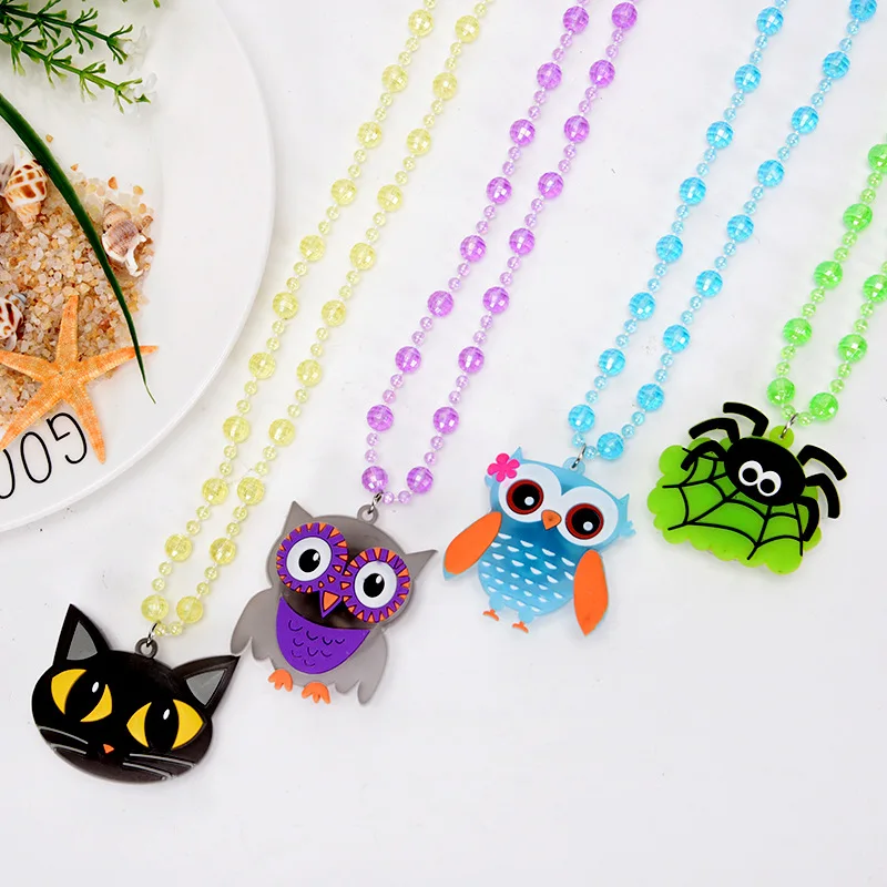 

12pcs Halloween LED Flashing Neclace Blinking Light Up Beads Necklace Pendants Jewelry Gift Kids Hallowmas Glow Party Supplies