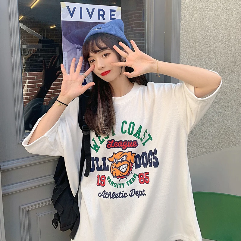 Винтажная футболка в гонконгском стиле с коротким рукавом женский свободный