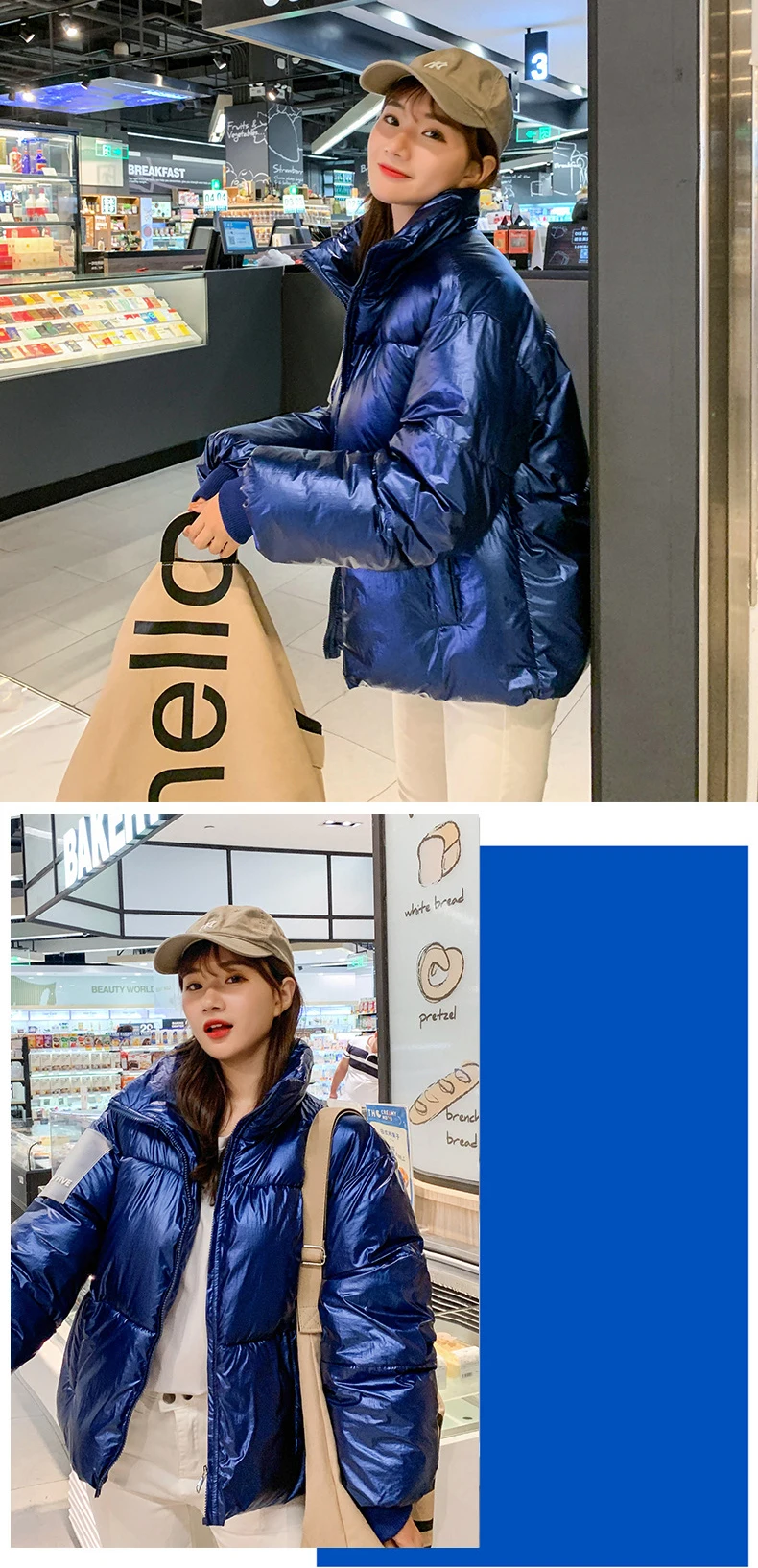 New Arrival Fashion Women Winter Glossy Parka Warm Thicken Ladies Coat Short Stand Collar Coats Parka Womens Jackets