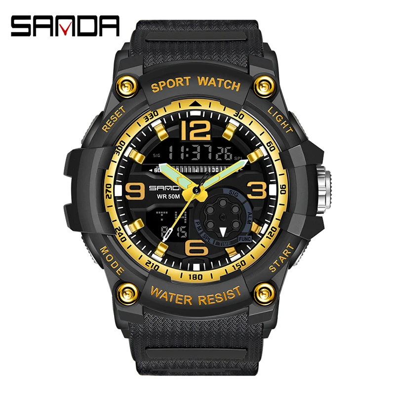 Sanda 3036 Brand Men's Sports Watch Military 50m Waterproof Dual Display Quartz Digital Electronic Clock Male relogios masculino