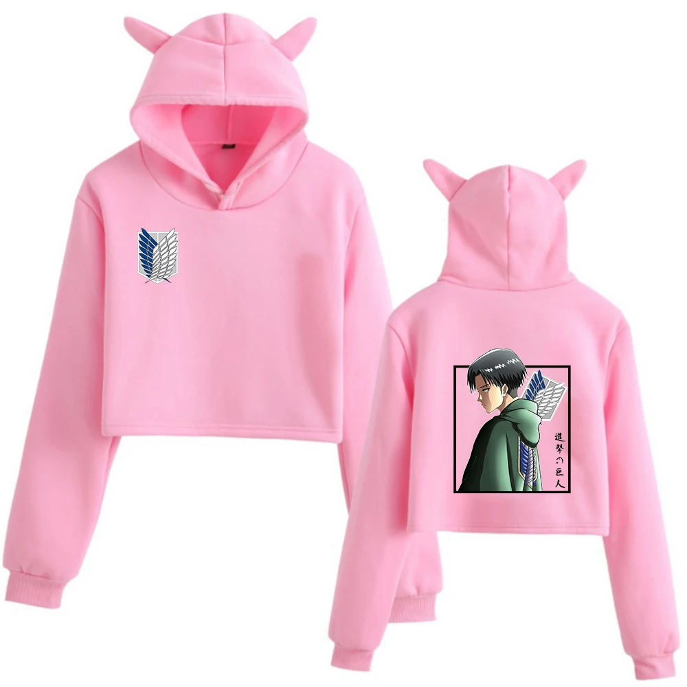 

New Fashion Sexy Women Hoodie Harajuku Attack on Titan Print Anime Sweatshirt Loose Slim Crop Top Long Sleeve Pullover