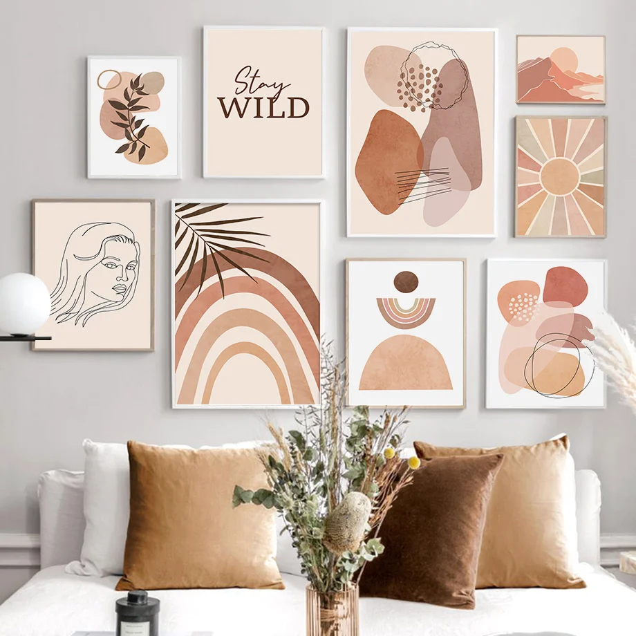 

Abstract Geometric Line Sun Moon Mountain Posters Wall Decor Aesthetic Boho Canvas Painting Pictures Living Room Decorative