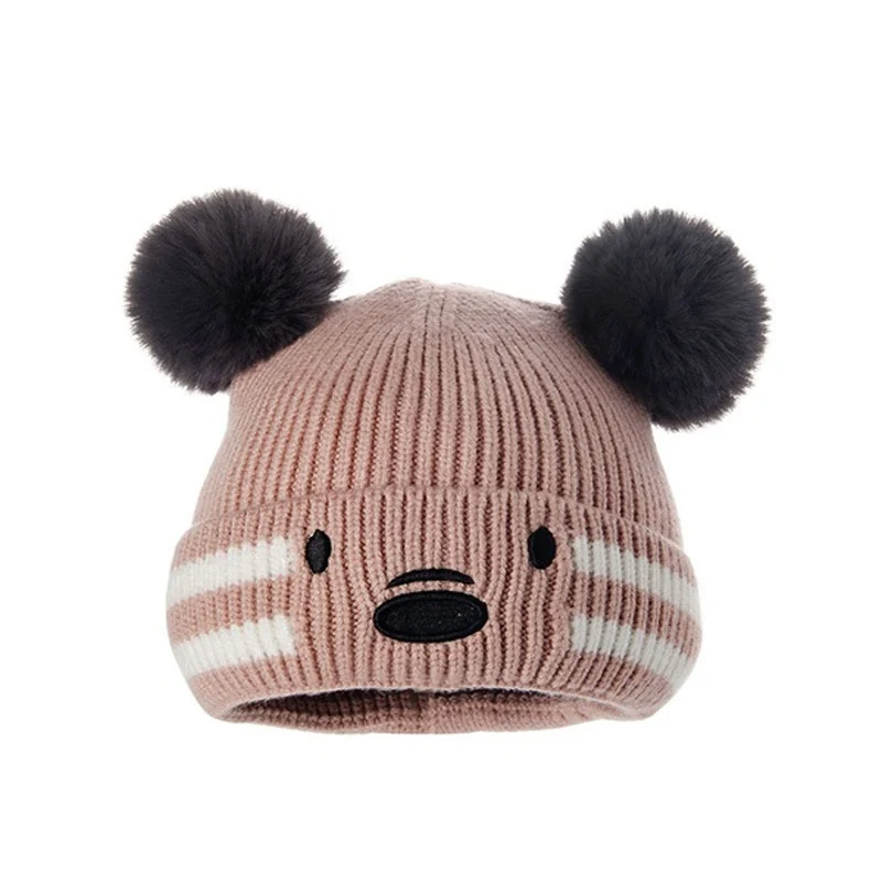 Baby Beanies Double Ball Wool Cartoon Pompom Hat Children Winter Knitted Hats Cute Cap for Girls Boys Thick Kids Beanies