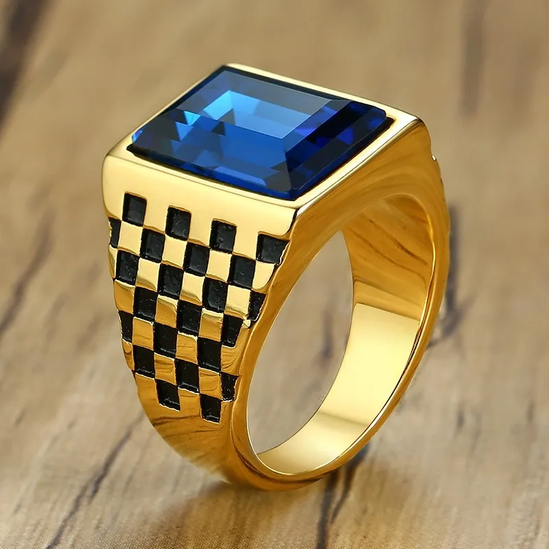 Мужские вечерние кольца Vantage квадратные из нержавеющей стали с натуральным синим